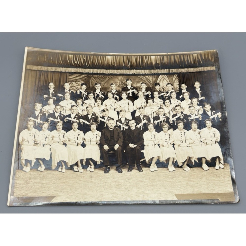Catholic school‎ graduation photo 1920s Priest Class Diploma 10x8" parochial vtg